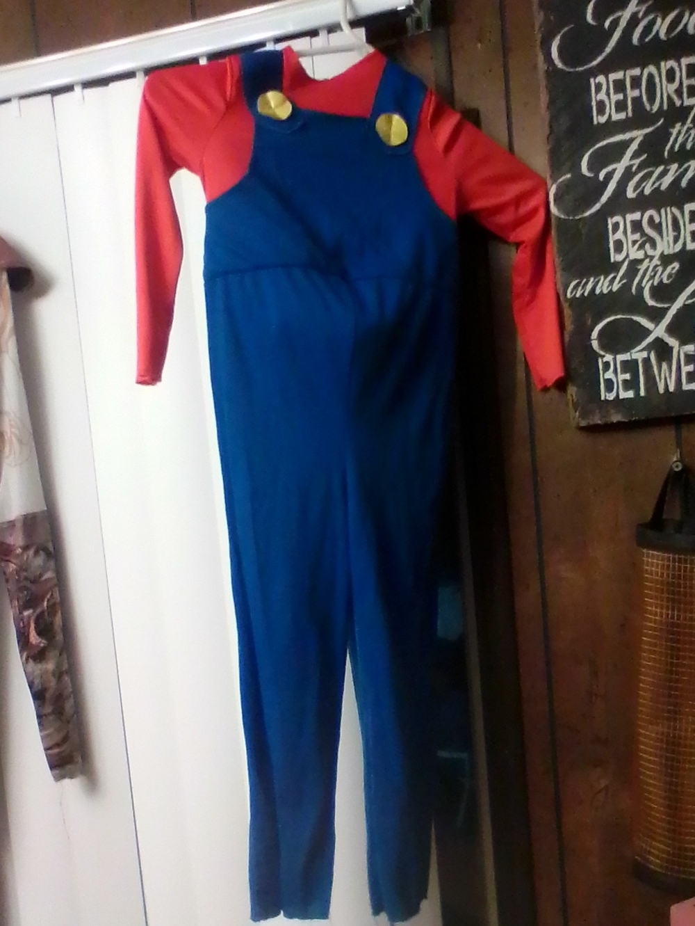 Kids Super Mario Blue and Red Overalls Costume with Gold Buttons